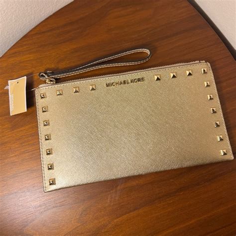 MICHAEL Michael Kors Sandrine Stud Zip Clutch Leather Large 